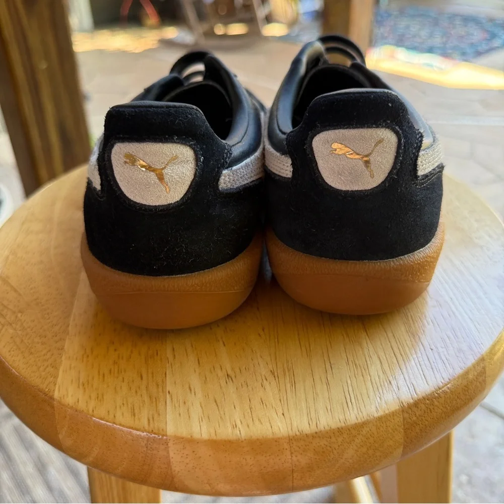 Puma Palermo Black &‎ White Leather Sneakers with Gum Sole